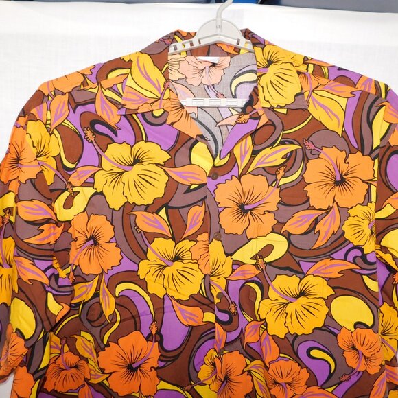 VTG alohaland hallelujah hawaiian shirts Mens 6XT hybiscus Flowers Orange yellow - Picture 2 of 10